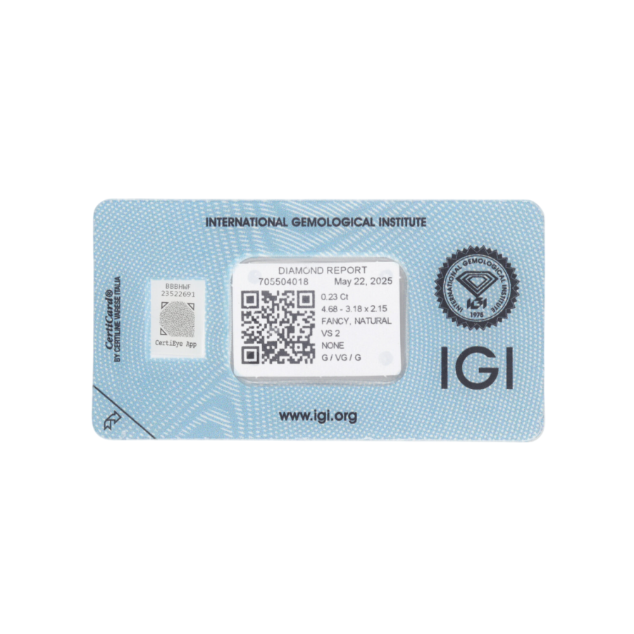 Natural Diamond 0,23 CT / Natural Fancy Intense Yellow Orange / Pear Modified Brilliant / VS2 / G - 24h Shipping!