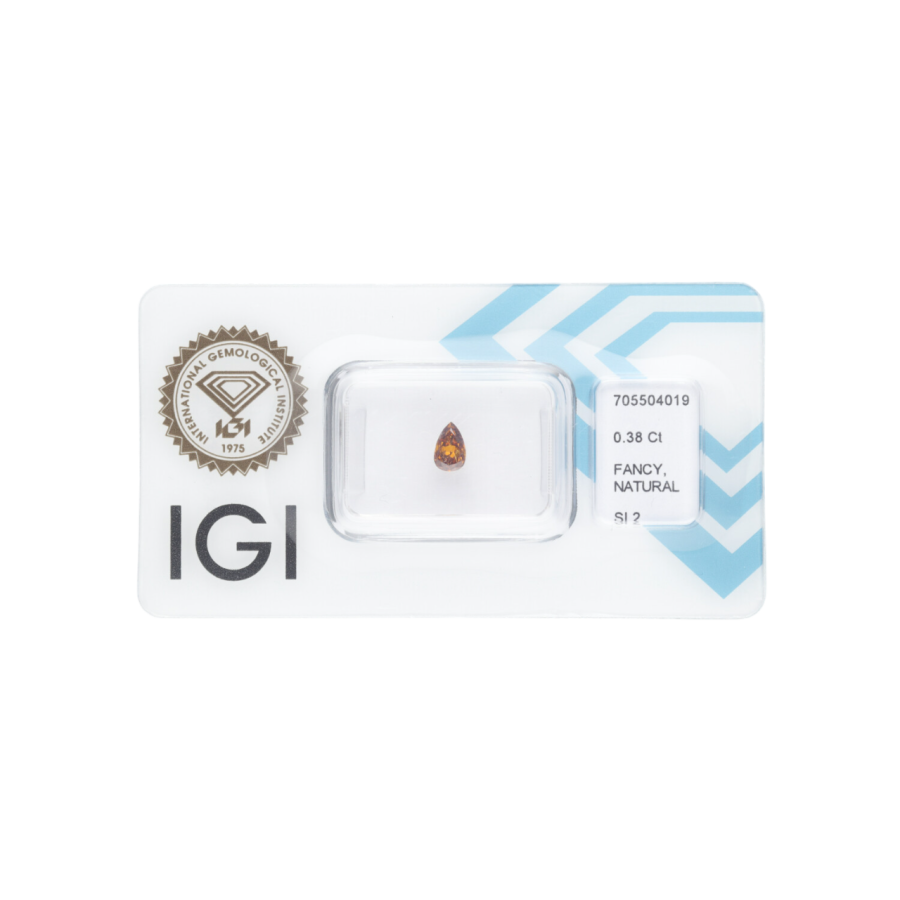 Natural Diamond 0,38 CT / Natural Fancy Deep Yellowish Orange / Pear Modified Brilliant / SI2 / G - 24h Shipping!