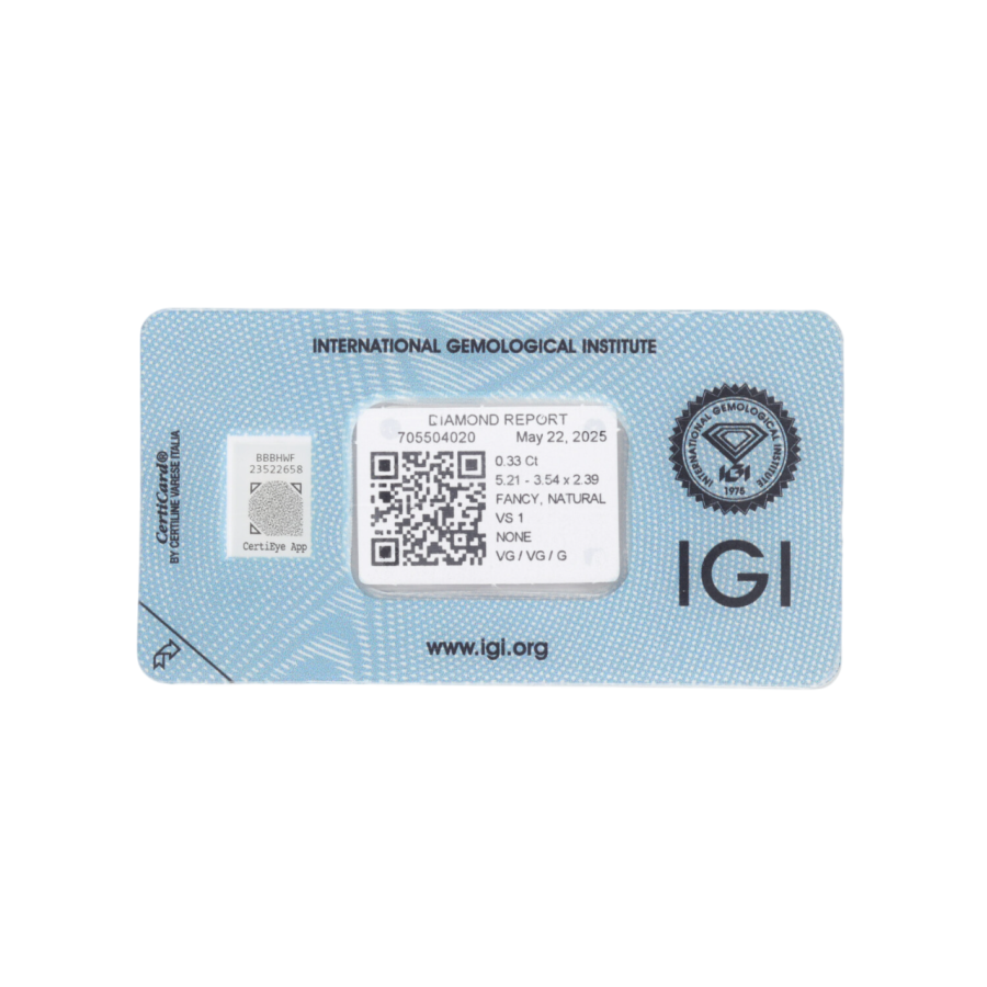 Natural Diamond 0,33 CT / Natural Fancy Intense Yellowish Orange / Pear Brilliant / VS1 / VG - 24h Shipping!