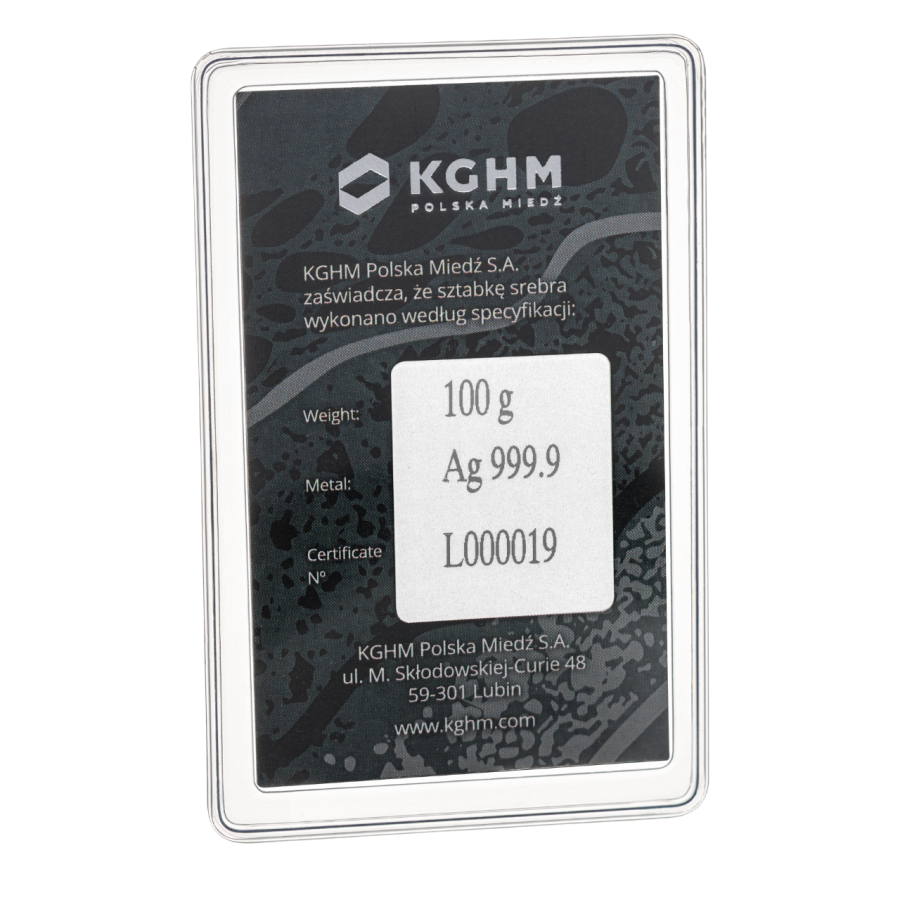 100 gram KGHM Silver Bar - 24h Shipping!