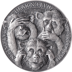2022 Republic of Ghana 1 oz Silver Antique Three Wise Monkeys - 24h Shipping!