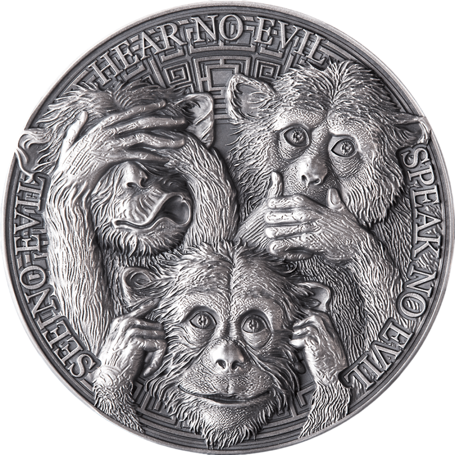 2022 Republic of Ghana 1 oz Silver Antique Three Wise Monkeys - 24h Shipping!