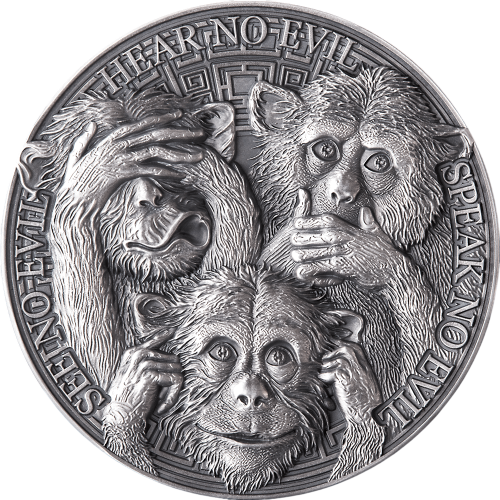 2022 Republic of Ghana 1 oz Silver Antique Three Wise Monkeys - 24h Shipping!